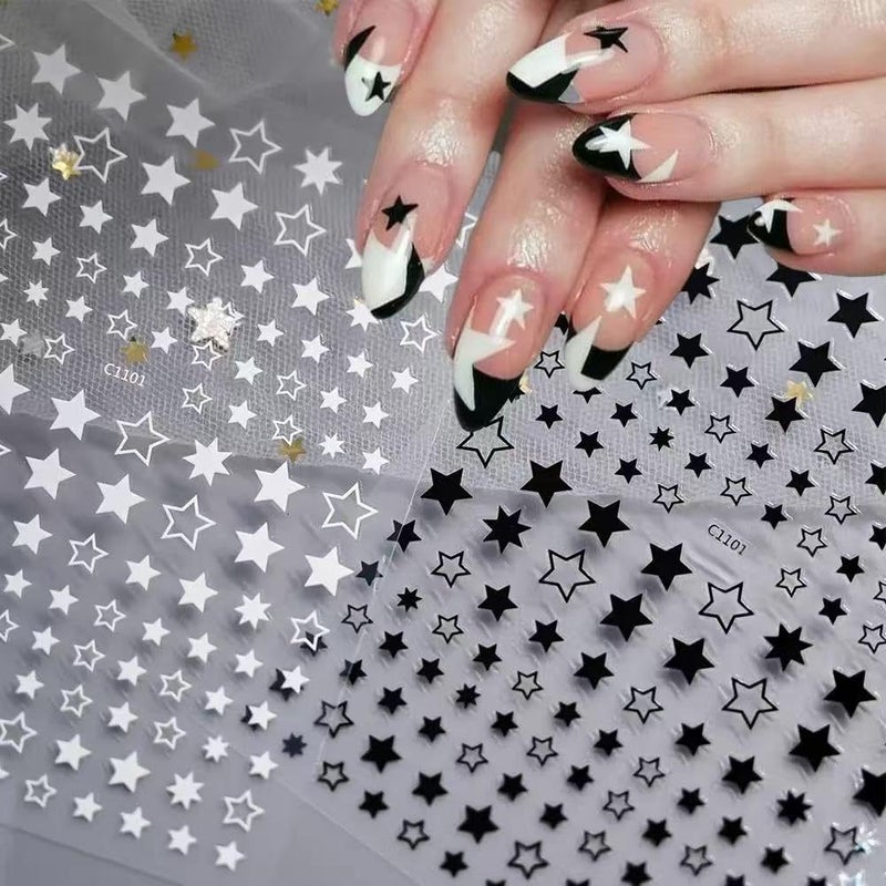 Maigitur 12 Sheets Shiny Star Nail Stickers 3D Self Adhesive Laser Twill Five-Pointed Star Nail Decals Holographic Colorful 4th of July Nail Supplies Design for Women Manicure DIY Nails Decorations - Image 3